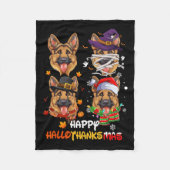 ドイツの羊飼い犬ハロサンクスハロウィン感謝してい フリースブランケット (正面)