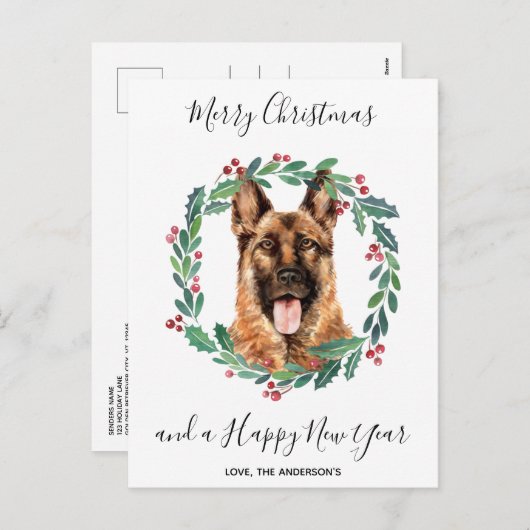 ドイツの羊飼い犬メリーエレガントクリスマス シーズンポストカード (正面/裏面)