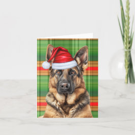 ドイツの羊飼い犬レッドグリーンプレイドクリスマス シーズンカード