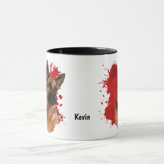 ドイツの羊飼い犬レッド抽象芸術背景マグカップ マグカップ (中央)