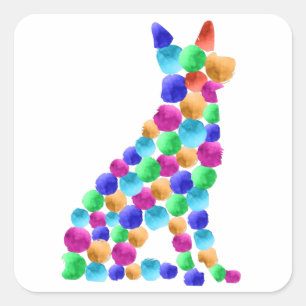 ドイツの羊飼い犬絵を描水彩画 スクエアシール