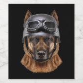 ドイツの羊飼い犬、オートバイヘルメットのバイクもしくは自転車に乗る人 ワインラベル (シングルラベル)