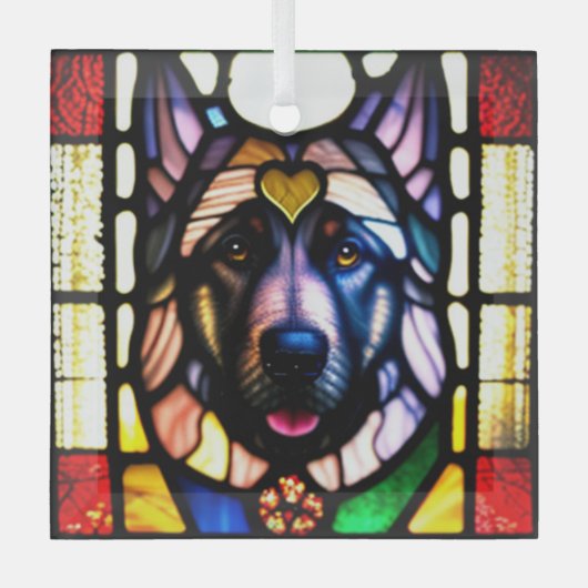 ドイツの羊飼い犬「ステンドグラス」 ガラスオーナメント (正面)