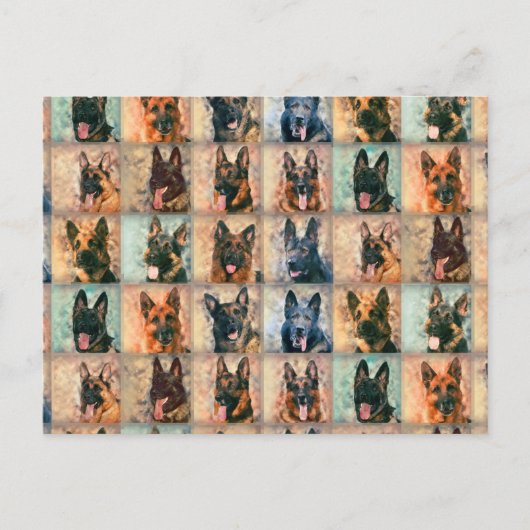 ドイツの羊飼い犬 – GSD – デジタルアートコラージュ ポストカード (正面)