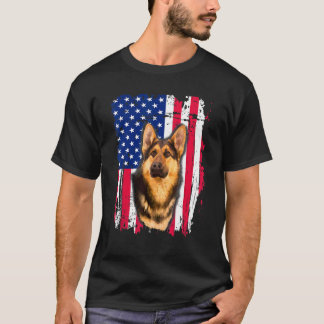 ドイツの羊飼い米国国旗7月4日 Tシャツ