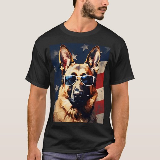 ドイツの羊飼い米国国旗 Tシャツ (正面)