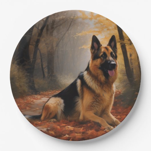 ドイツの羊飼い紅葉秋インスパイア ペーパープレート (正面)