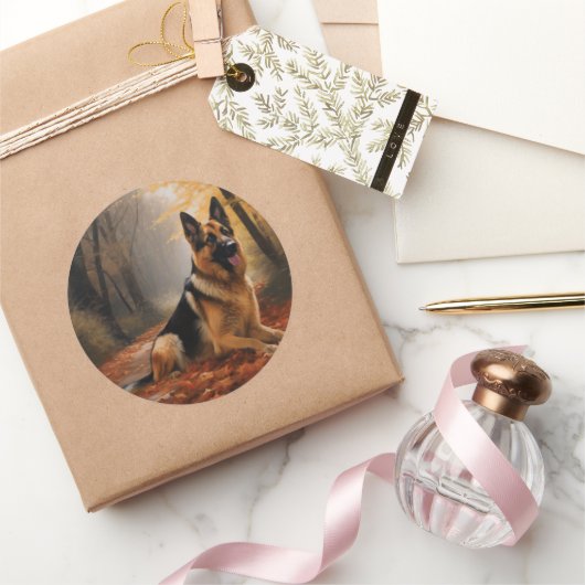 ドイツの羊飼い紅葉秋インスパイア ラウンドシール (ギフト)