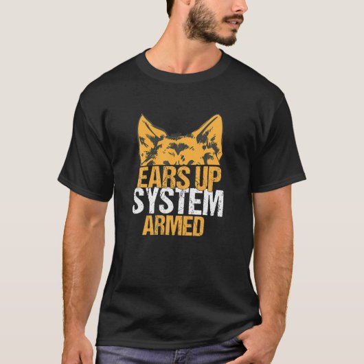 ドイツの羊飼い耳アップおもしろい犬 Tシャツ (正面)