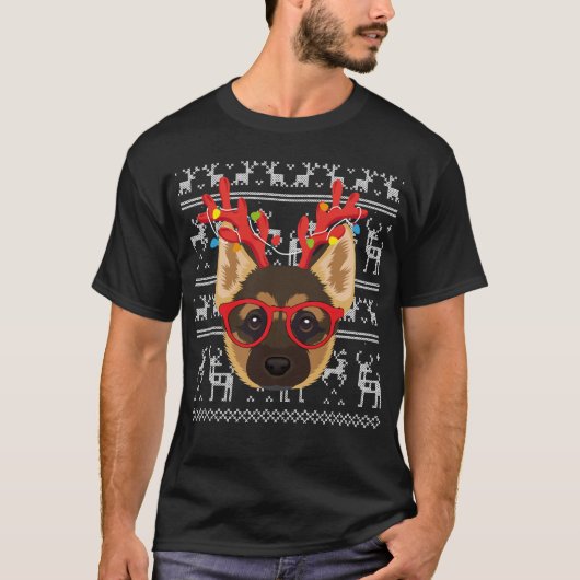 ドイツの羊飼い醜いクリスマスセーターReindeer Xm Tシャツ (正面)
