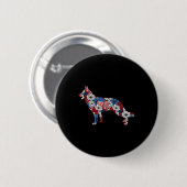 ドイツの羊飼い7月4日花アメリカ国旗P 缶バッジ (正面&裏面)