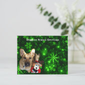 ドイツの羊飼い、トイ・トナカイ、緑の雪片 シーズンポストカード (スタンド正面)