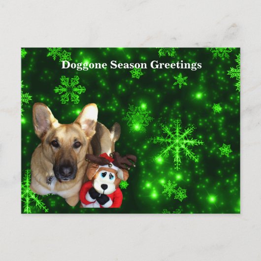 ドイツの羊飼い、トイ・トナカイ、緑の雪片 シーズンポストカード (正面)