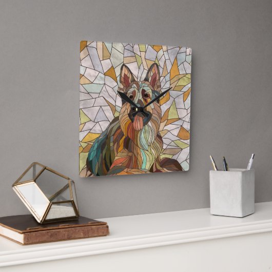 ドイツの羊飼い – モザイクアート スクエア壁時計 (オフィス)