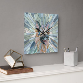 ドイツの羊飼い – モザイクアート スクエア壁時計