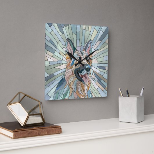 ドイツの羊飼い – モザイクアート スクエア壁時計 (オフィス)