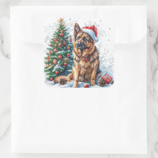 ドイツの羊飼い（雪のクリスマスツリー） スクエアシール (バッグ)