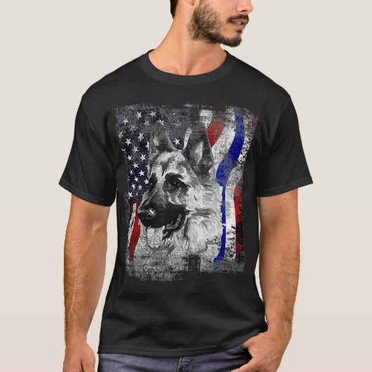 ドイツの羊飼いk9アメリカ国旗の警察犬 tシャツ (正面)