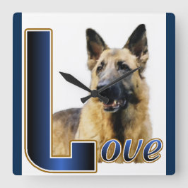 ドイツの羊飼いLOVEギフト スクエア壁時計