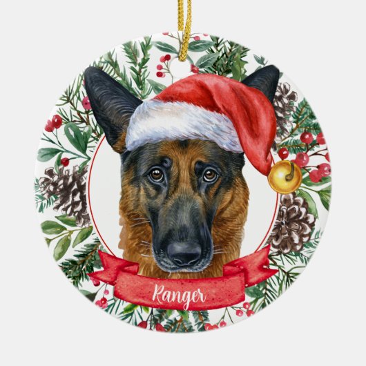 ドイツの羊飼カスタムい犬のクリスマスオーナメント セラミックオーナメント (正面)