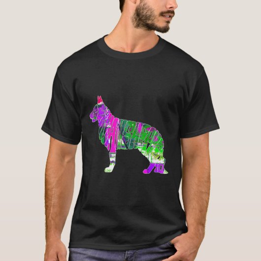 ドイツの羊飼カラフルい犬 Tシャツ (正面)