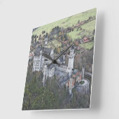 ドイツの美しいノイシュワンシュタイン城 スクエア壁時計 (傾斜)