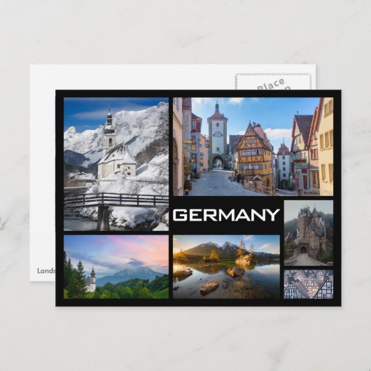 ドイツの複数画像コラージブラック文字 ポストカード (正面/裏面)