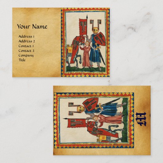 ドイツの詩人はチュートニック・ナイト中世のミニチュアとして 名刺 (正面/裏面)