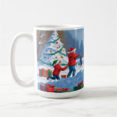 ドイツの走シェパードの雪とクリスマス帽子 コーヒーマグカップ (左)