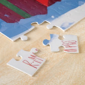 ドイツの走シェパードの雪とクリスマス帽子 ジグソーパズル (側面)