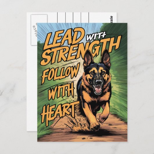 ドイツの走羊飼いの強さとハート ポストカード (正面/裏面)
