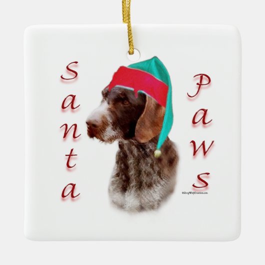 ドイツの金髪のポインタSanta Paws セラミックオーナメント (正面)
