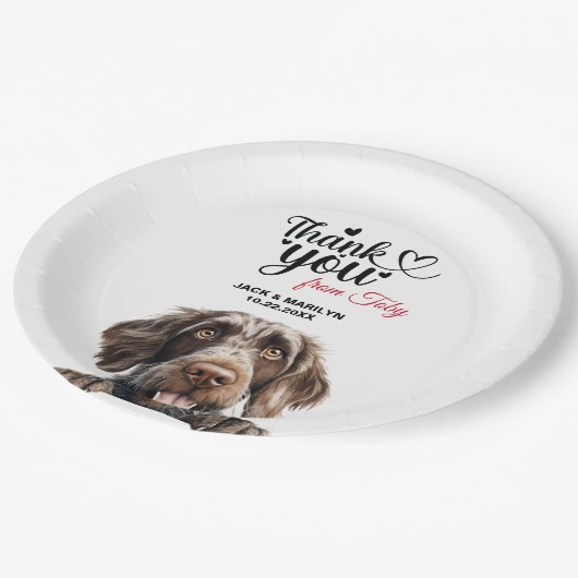 ドイツの金髪の指針犬のウェディングレセプション ペーパープレート (アングル)