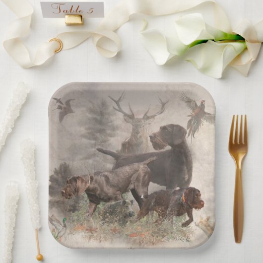 ドイツの金髪ポインタのタペストリー屋外ピロー ペーパープレート (ウェディング)