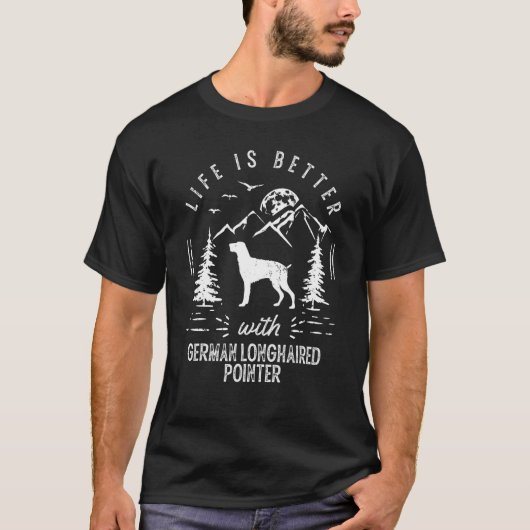 ドイツの長髪のポインタの生活より良い母のパパ犬 Tシャツ (正面)