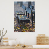 ドイツの霧の朝の公園ベンチ ポスター (キッチン)