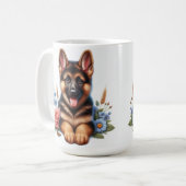 ドイツよくはしゃぐの羊飼い子犬と花 コーヒーマグカップ (正面左)
