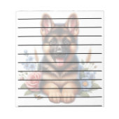 ドイツよくはしゃぐの羊飼い子犬と花 ノートパッド (正面)