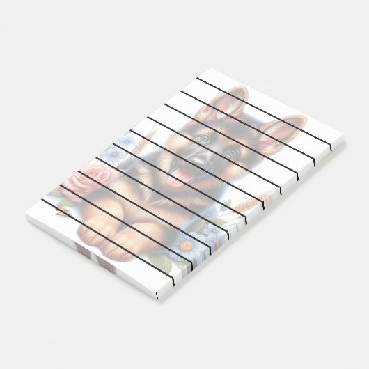 ドイツよくはしゃぐの羊飼い子犬と花 ポストイット (アングル)