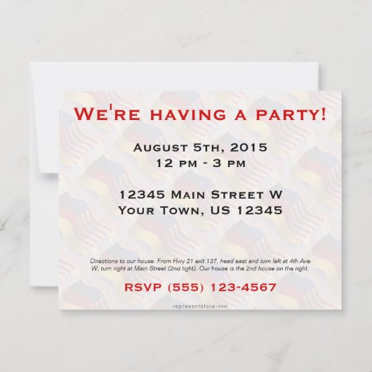 ドイツアメリカの振る旗 招待状 (裏面)