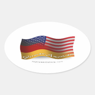 ドイツアメリカの振る旗 楕円形シール