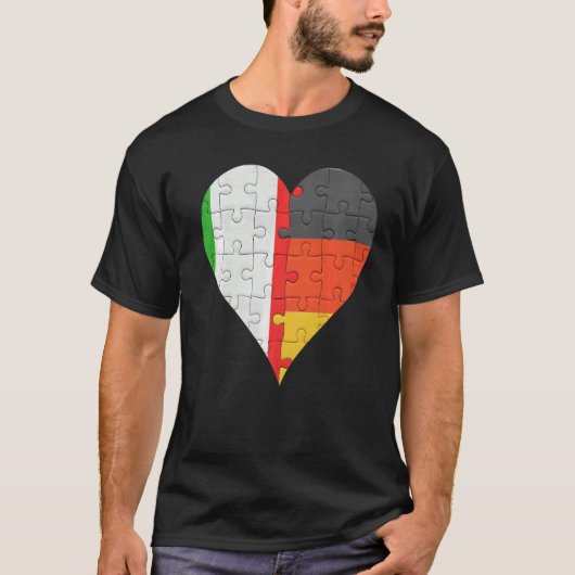 ドイツイタリアン国旗のハート Tシャツ (正面)
