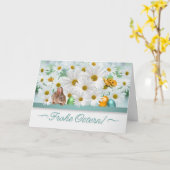 ドイツイースターデイジーガーデンバニー&エッグズ カード (黄色い花)