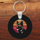 ドイツクールシェパードドッグレトロサンセットアートスタイルCh キーホルダー (正面)
