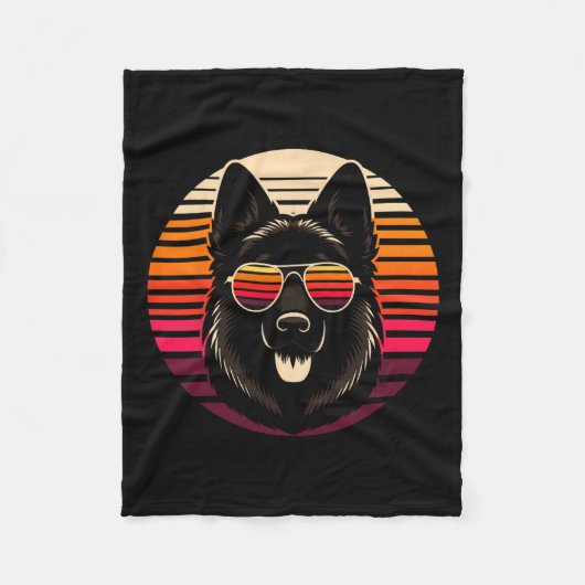 ドイツクールシェパードドッグレトロサンセットアートスタイルCh フリースブランケット (正面)