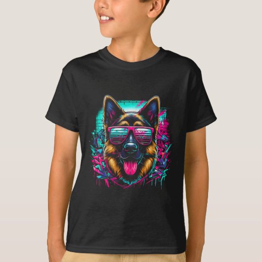 ドイツクール羊飼い犬グラフィティアートスタイルキリスト Tシャツ (正面)