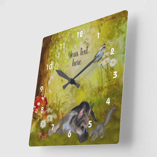 ドイツシェパパピーパーソナライズされたファンタジー スクエア壁時計 (傾斜)