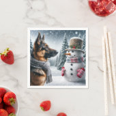 ドイツシェパードウィズホリデー雪だるま スタンダードカクテルナプキン (インサイチュ)