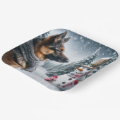 ドイツシェパードウィズホリデー雪だるま ペーパープレート (傾斜あり)