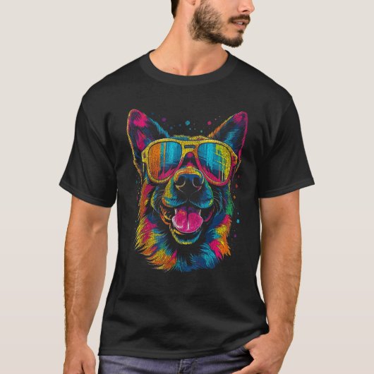 ドイツシェパードカラフルアートデザイン Tシャツ (正面)